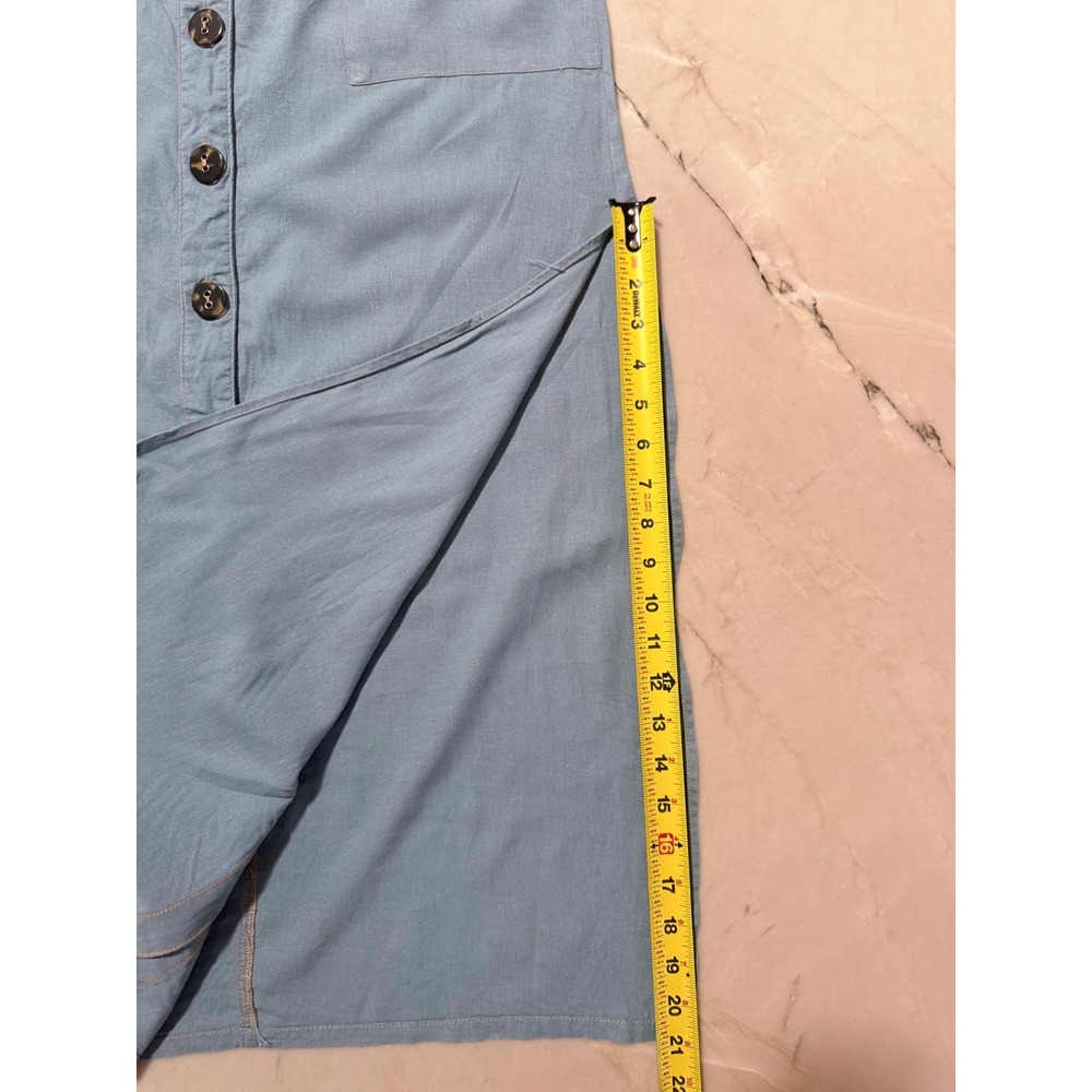 Urban Outfitters Blue Button Front Midi Skirt High Waist Pockets Slit Light Blue - Picture 7 of 13